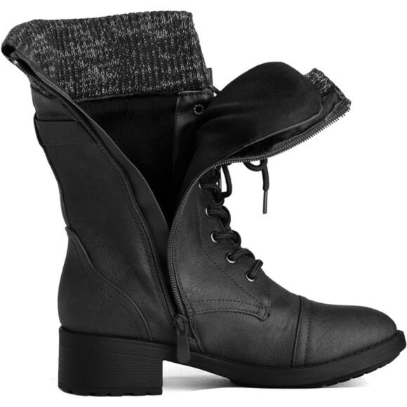 DREAM PAIRS Women's Winter Lace up Mid Calf Combat Riding Military Boots - Picture 4 of 5